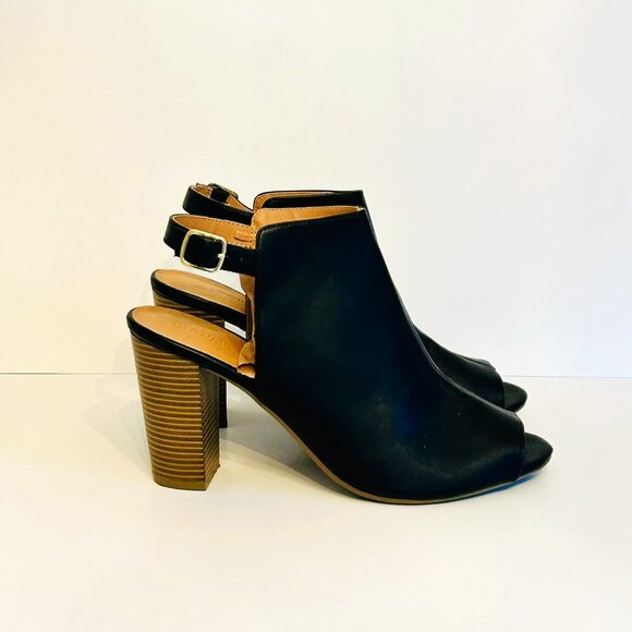 Old Navy Sling Back Peep Toe Stacked Heel Bootie in Black Size 10 - Picture 1 of 8